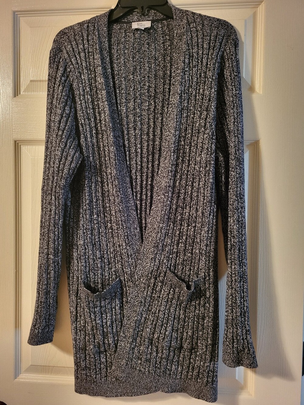 Kim Rogers Marled Gray Black Ribbed Open-Front Cardigan XL